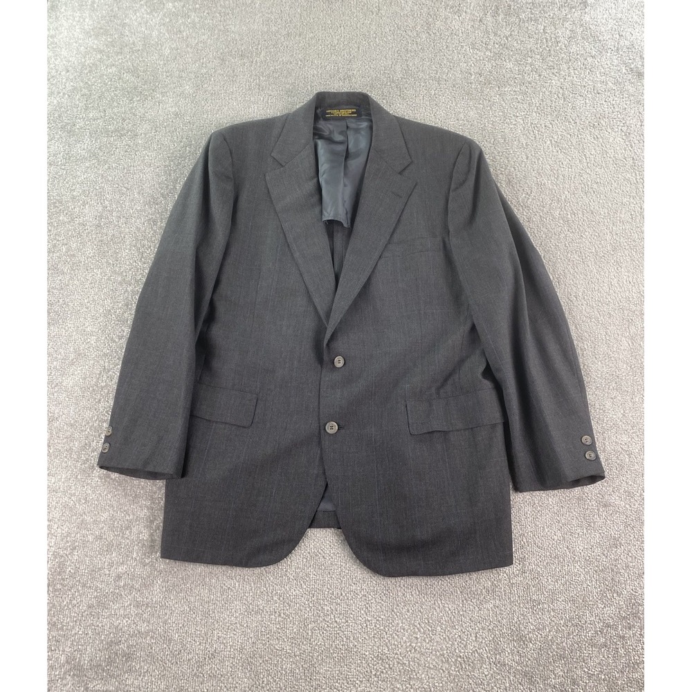 Vintage Brooks Brothers Suit Jacket 45 R Gray Wool Glen Plaid Luxury USA Premium